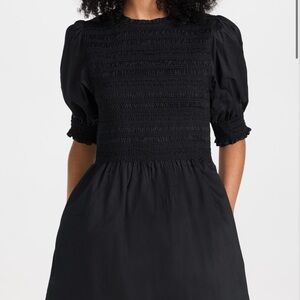 Hill House Black Smocked Mini Dress with Puff Sleeves